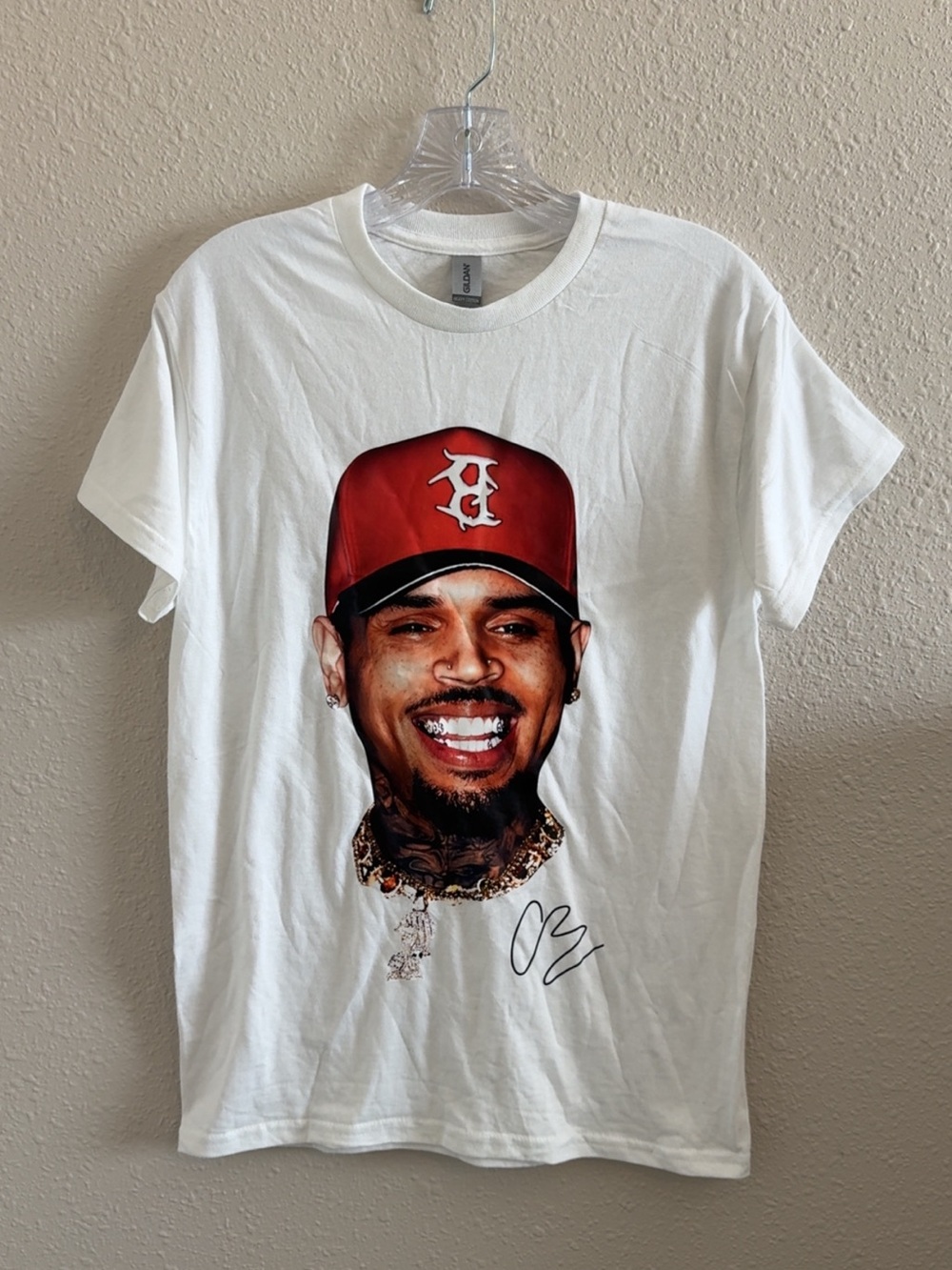 Gildan White Tee with Red Cap Portrait Graphic